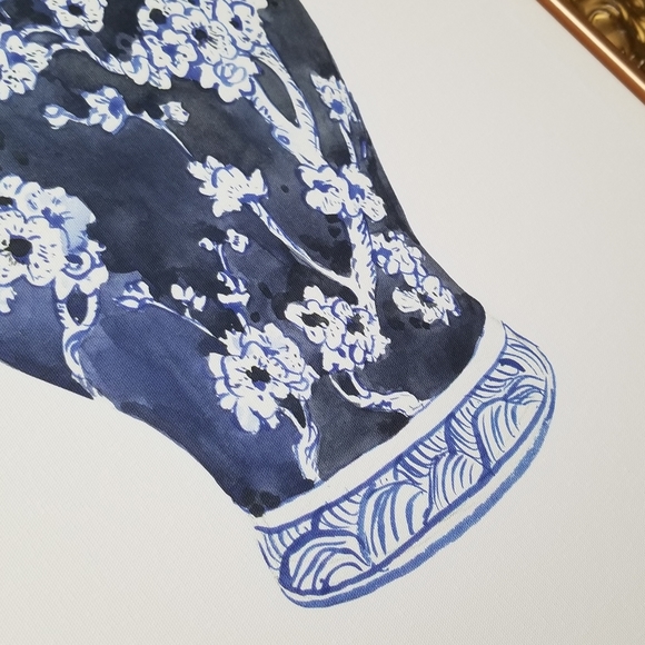❗Blue White Floral Chinese Style Vase Canvas Artwork with Gold Trim Frame❗ - Picture 4 of 9